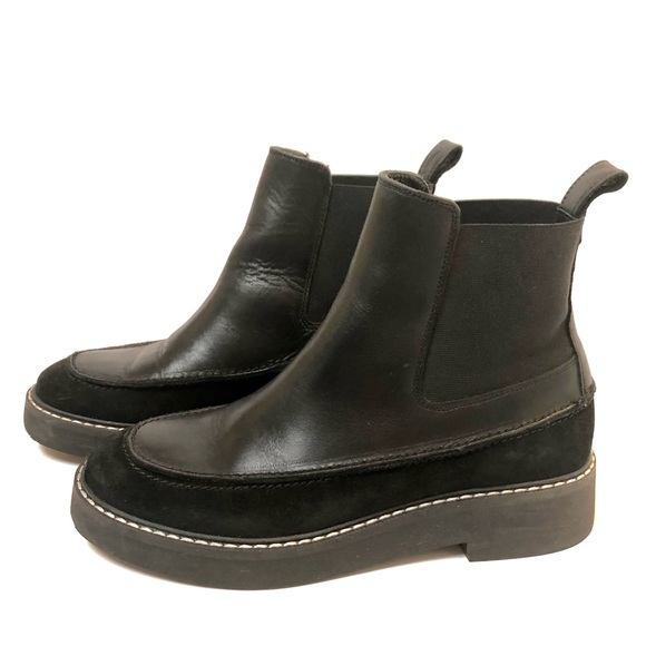 & Other Stories Black Leather Suede Chelsea Platform Pull-on Boots EU 37 - Picture 2 of 14